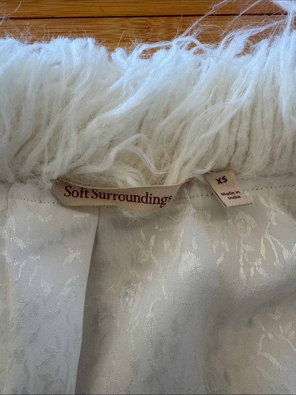 Soft Surroundings Cream and Brown Brocade Coat with Faux Fur Trim - Picture 5 of 8